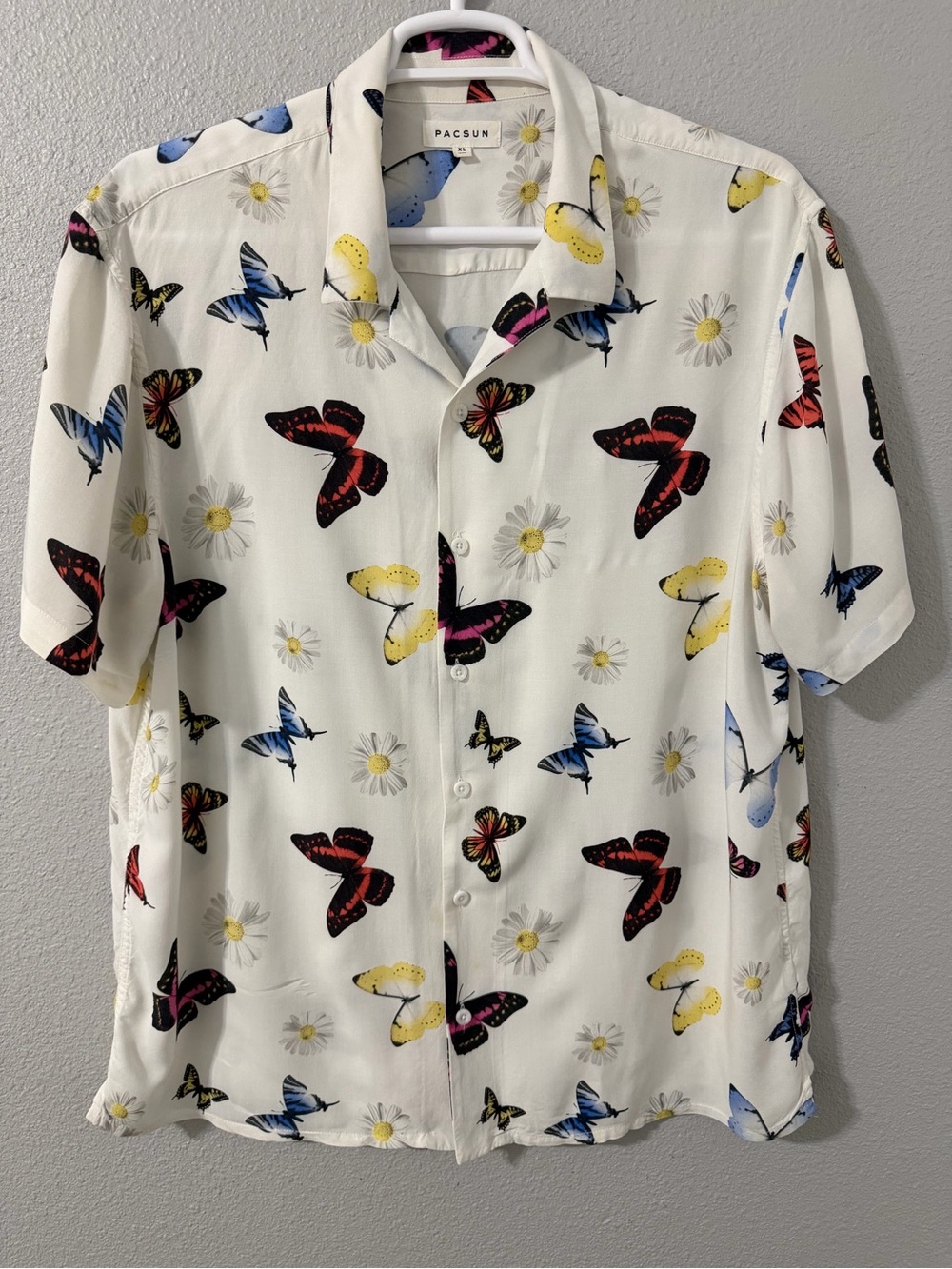 PacSun Butterfly Daisy Floral Rayon Short Sleeve Button Up Shirt Men's Size XL